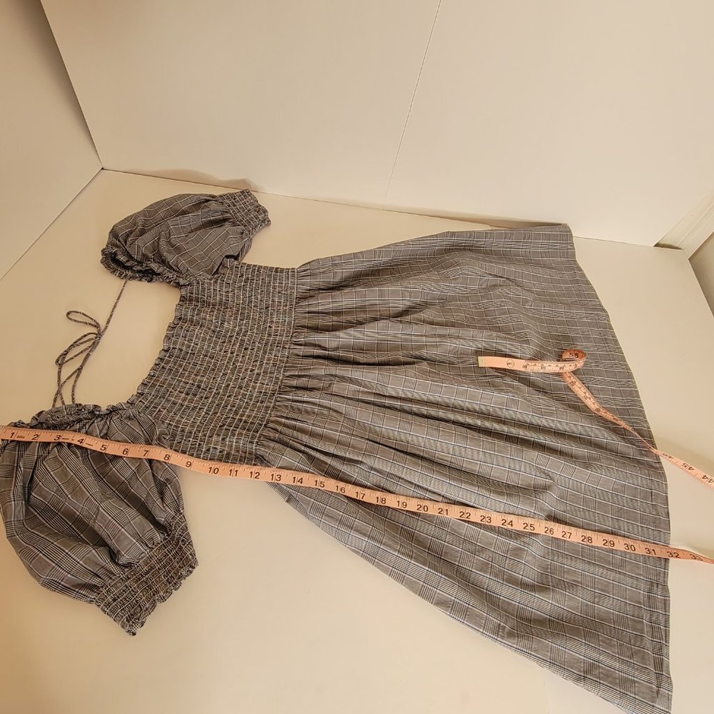 Hill House Athena Nap Smock Bodice and Cuff Mini Dress Size S Grey Blue Blk - Picture 6 of 12